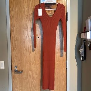 Vitality burnt orange long sleeve sweat midi/maxi dress